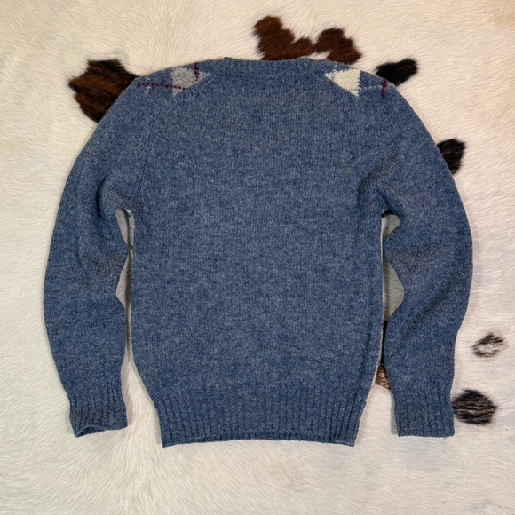 Vintage Argyle Wool Sweater | Blue & Cream | Size Small | Made in USA - Picture 3 of 3